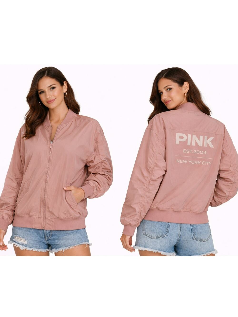 Victoria’s Secret PINK Bomber Jacket Oversized Logo Blush Pink Womens XXL